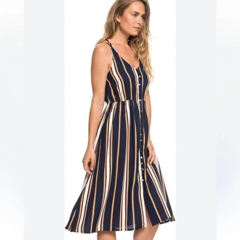 Roxy Blue Sunset Beauty Tank Top Macy Stripe Midi Dress Size S Lagenlook Beachy